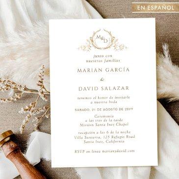 español, elegante boda con monograma color oro invitation