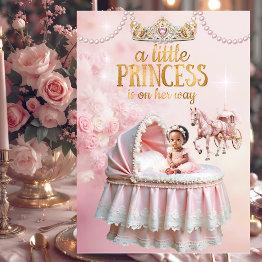 Small Ethnic Princess Pink Baby Shower Carriage Bassinet Invitation Front View