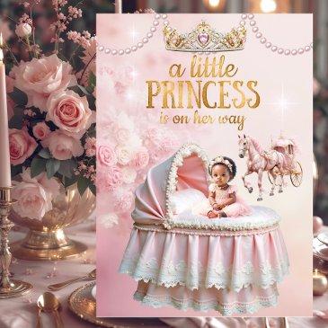ethnic princess pink baby shower carriage bassinet invitation
