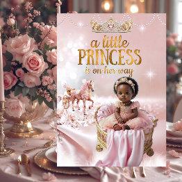 Small Ethnic Princess Pink Baby Shower Carriage Crib Invitation Front View