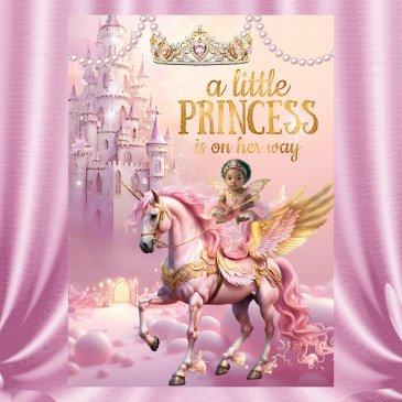 ethnic princess pink baby shower unicorn castle invitation