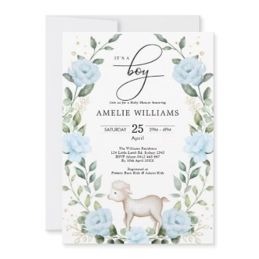 eucalyptus blue flower lamb boy baby shower invitation
