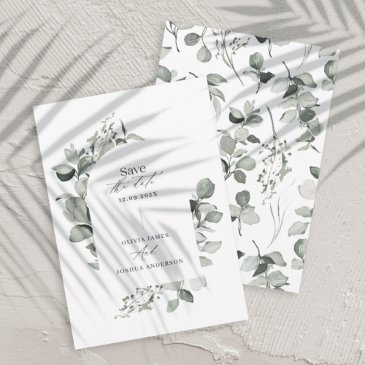 eucalyptus botanical elegant modern simple wedding save the date