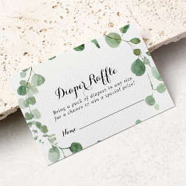 Small Eucalyptus Calligraphy Diaper Raffle Ticket Enclosure Invitations Front View