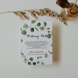 Small Eucalyptus Calligraphy Wedding Wishing Well Enclosure Invitations Front View
