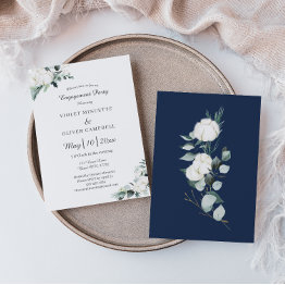 Small Eucalyptus Cotton White Modern V2 Engagement Party Invitation Front View