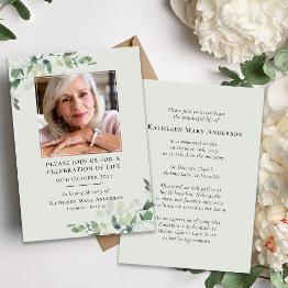Small Eucalyptus Funeral Memorial Celebration Of Life Invitation Front View