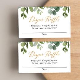 Small Eucalyptus Gold Baby Shower Diaper Raffle Invitations Front View