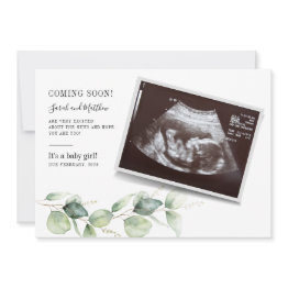 Small Eucalyptus Greenery Baby Reveal Pregnancy Announcement Front View