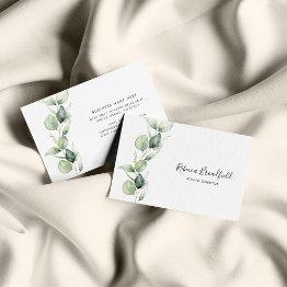 Small Eucalyptus Greenery Elegant Script Beauty Salon Business Invitations Front View