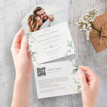 eucalyptus leaves elegant photo qr code wedding all in one invitation