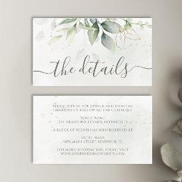 Small Eucalyptus Leaves Greenery Gold Elegant Wedding Enclosure Invitations Front View