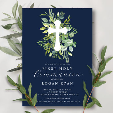 eucalyptus serenity first communion invitation
