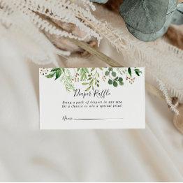 Small Eucalyptus Simple Floral Diaper Raffle Ticket Enclosure Invitations Front View