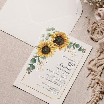 eucalyptus sunflower floral script 60th birthday invitation