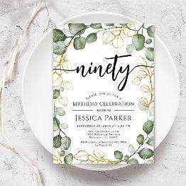 Small Eucalyptus Wreath 90th Birthday Party Invitation Front View