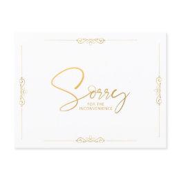 Small Event Cancellation Or Postponement Gold Sorry Announcement Postinvitations Front View