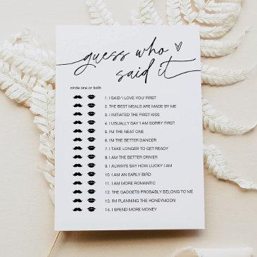 everleigh guess who said it bridal shower game invitation