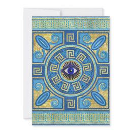 Small Evil Eye Mosaic Tile Ornament Holiday Invitations Front View