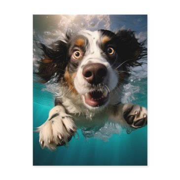 excited dog swimming underwater design postinvitations