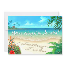 Small Exotic Beach Jamaican Wedding Get Names In Sand Invitation Front View