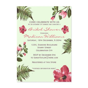 exotic hibiscus & tropical leaves bridal shower invitation