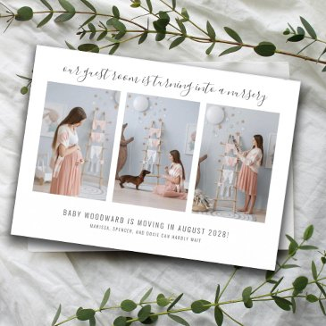 expecting 3 photo collage pink pregnancy announcement