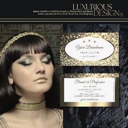 Small Exquisite Gold Sparkling Glitter White With Jewels Business Invitations Front View