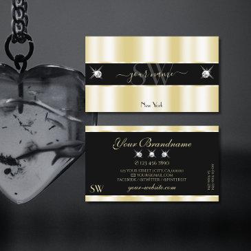 extravagant gold black sparkling diamonds initials business invitations