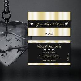 Small Extravagant Gold Black Sparkling Diamonds Luxury Business Invitations Front View