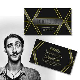 Small Eye Catcher Geometric Black And Yellow Flashy Cool Business Invitations Front View