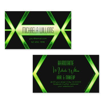 eye catching black geometric with shimmery green business invitations