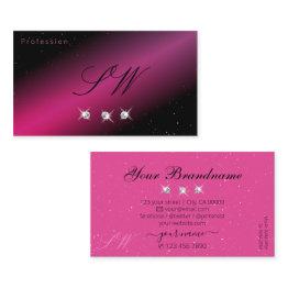 Small Eye Catching Black Pink Sparkle Diamonds Initials Business Invitations Front View