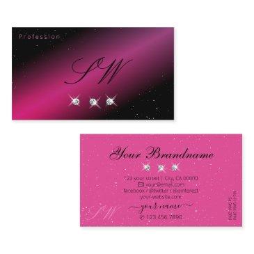 eye catching black pink sparkle diamonds initials business invitations