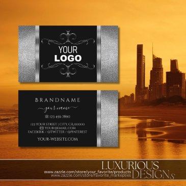 eye catching black silver glitter ornate with logo business invitations