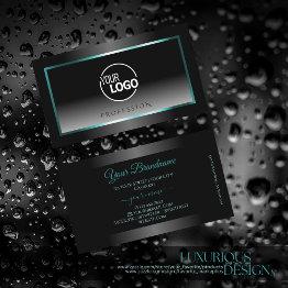 Small Eye Catching Black White Gradient Teal Frame Logo Business Invitations Front View