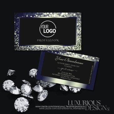 eye catching blue silver ombre glitter logo black business invitations