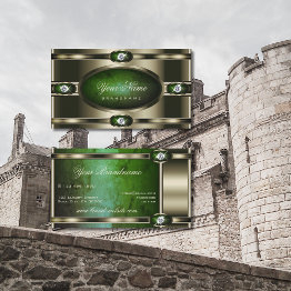 Small Eye Catching Chrome Effect With Dark Green Marble Business Invitations Front View