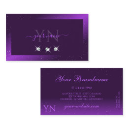 Small Eye Catching Dark Purple Sparkle Diamonds Monogram Business Invitations Front View