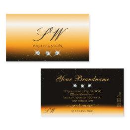 Small Eye Catching Orange Black Sparkle Jewels Initials Business Invitations Front View