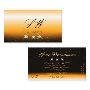 eye catching orange black sparkle jewels initials business invitations