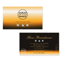 Small Eye Catching Orange Black Sparkle Jewels With Logo Business Invitations Front View