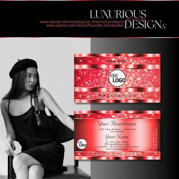 eye catching ruby red glitter spark stars and logo business invitations