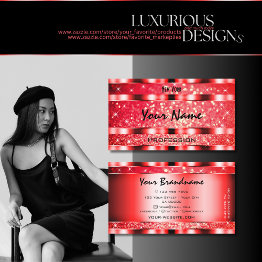Small Eye Catching Ruby Red Glitter Spark Stars Superb Business Invitations Front View
