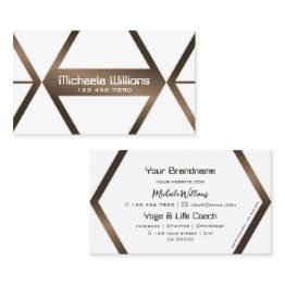 Small Eye Catching White Geometric Coffee Brown Shimmer Business Invitations Front View