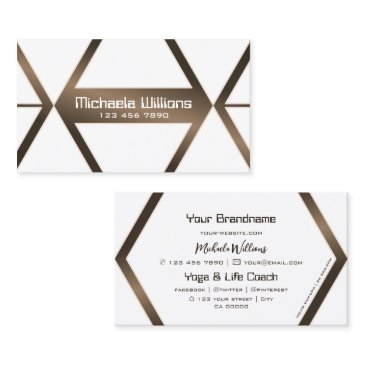 eye catching white geometric coffee brown shimmer business invitations