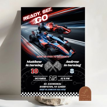 f1 two race car joint birthday invitation