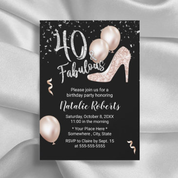 fabulous 40 rose gold high heel 40th birthday invitation