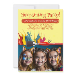 Small Facepainting Girl's Birthday Party Invitation Front View