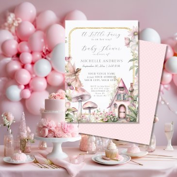 fairy cottage floral mushroom girl baby shower invitation